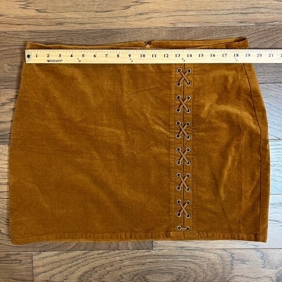Forever 21 Corduroy Mini Skirt Lace Up Detail Brown Casual Trendy Party - Picture 4 of 8